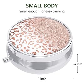 Nipichsha Pill Box, Small Pill Case for Purse & Pocket, Cute Travel Medicine Organizer, Portable Medicine Container Holder to Hold Vitamins, Medication, Fish Oil & Supplement, Rose Gold Leopard Print