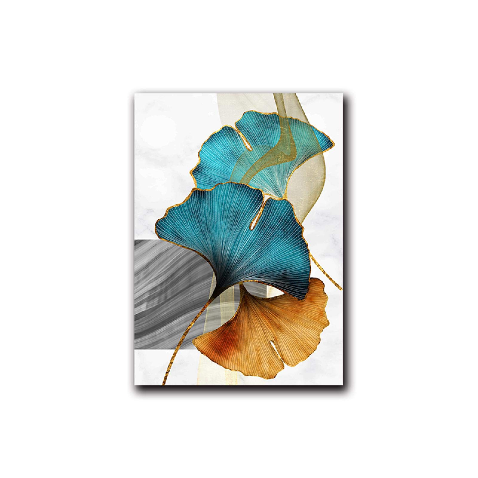 Cartel de hoja de planta de oro azul Impresión de lienzo nórdico Pinturas de arte de pared Cuadro moderno Decoración de sala de estar, Listo para colgar 50x70cmx3pcs Marco interior