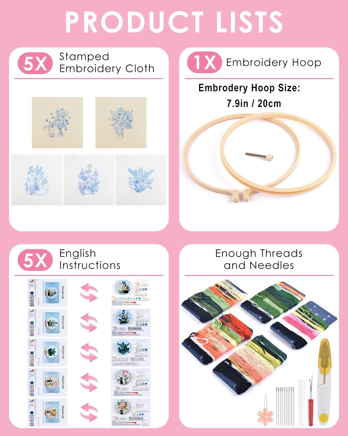 TINDTOP Embroidery Kit for Adults, Embroidery Kit for Beginners Include Embroidery Cloth Hoops Threads for Craft Lover Hand Stitch with Embroidery Skill Techniques (Black Cat)