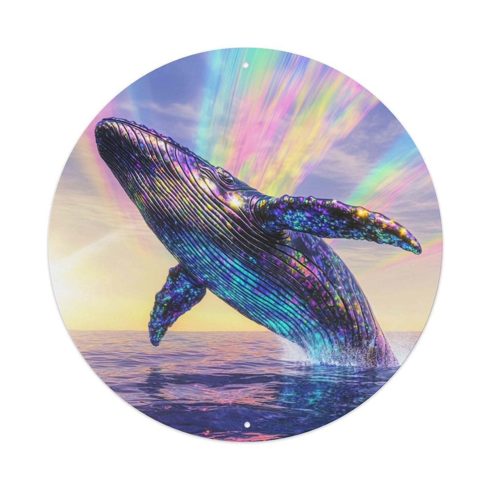 Marine Animal Blue Whale Surfacing Under The Rainbow Vintage Metal Tin Sign Plaque Wall Decor for Cafe, Club Bar, Office, Garden Metal Poster 8x8Inch