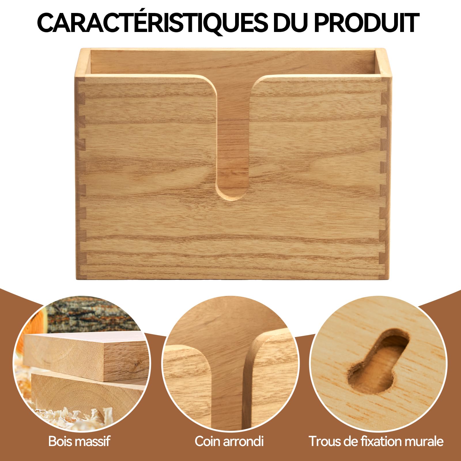 KIRIGEN Distributeur d’Essuie-Mains, Porte-Serviettes en Bois, Naturel | Plis C, Z et multifold, fixation murale, intérieur 27,5 × 10 cm, livré monté, assemblages à tenon et mortaise, huile végétale