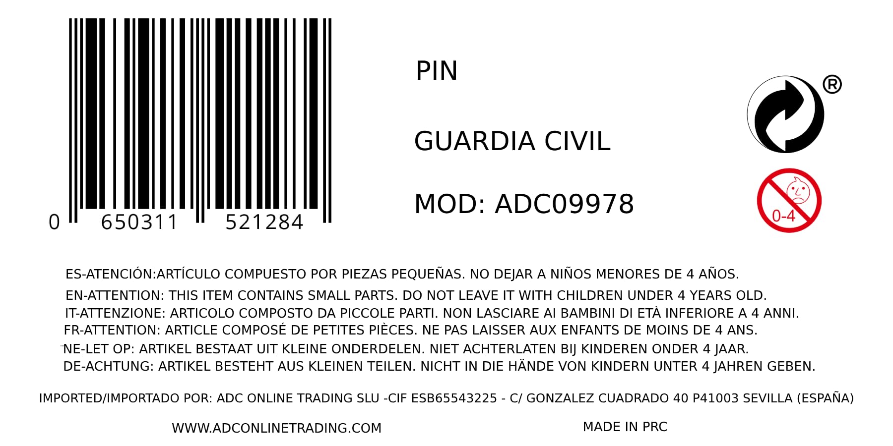 Pin emblema Guardia Civil España aleación zamak baño eléctrico dorado 1.9x1.7 cm colección