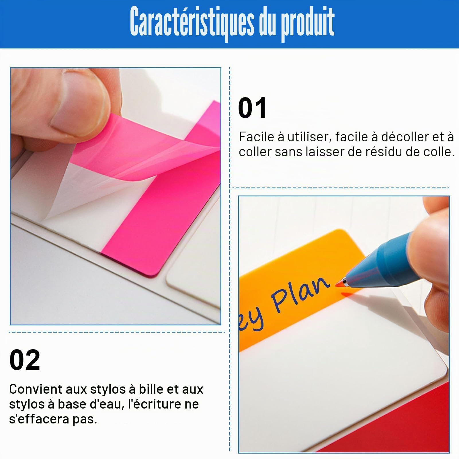 500 Onglets Index Collant, 400 5.1x4cm Marque Page Adhésif en 10 Couleurs und 100 petites Onglets, Autocollantes d'Index Étiquettes pour l'Apprentissage et l'Organisation
