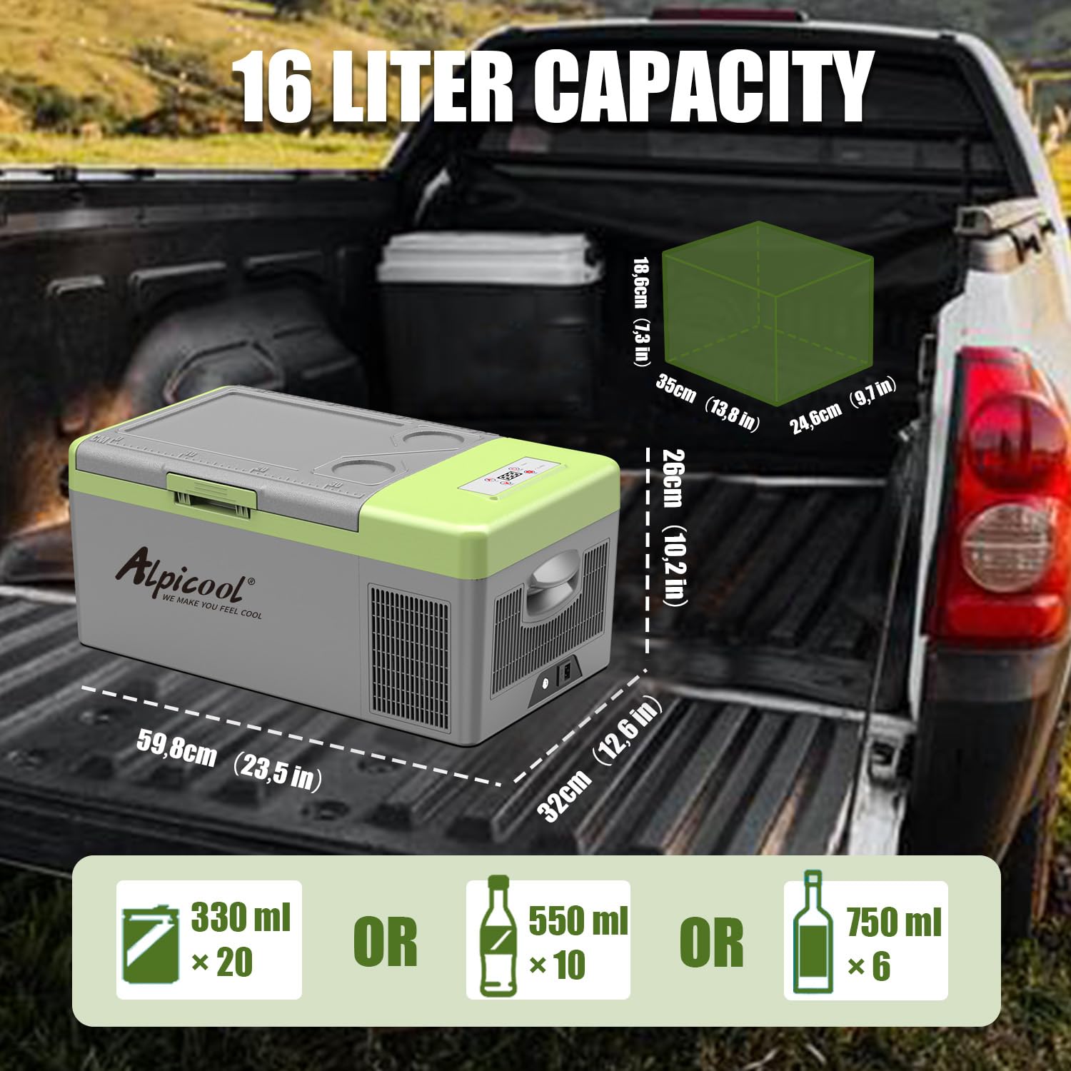 Alpicool Y16T 15 Litri Frigorifero Portatile Auto 12/24V DC -20°C a 20°C
