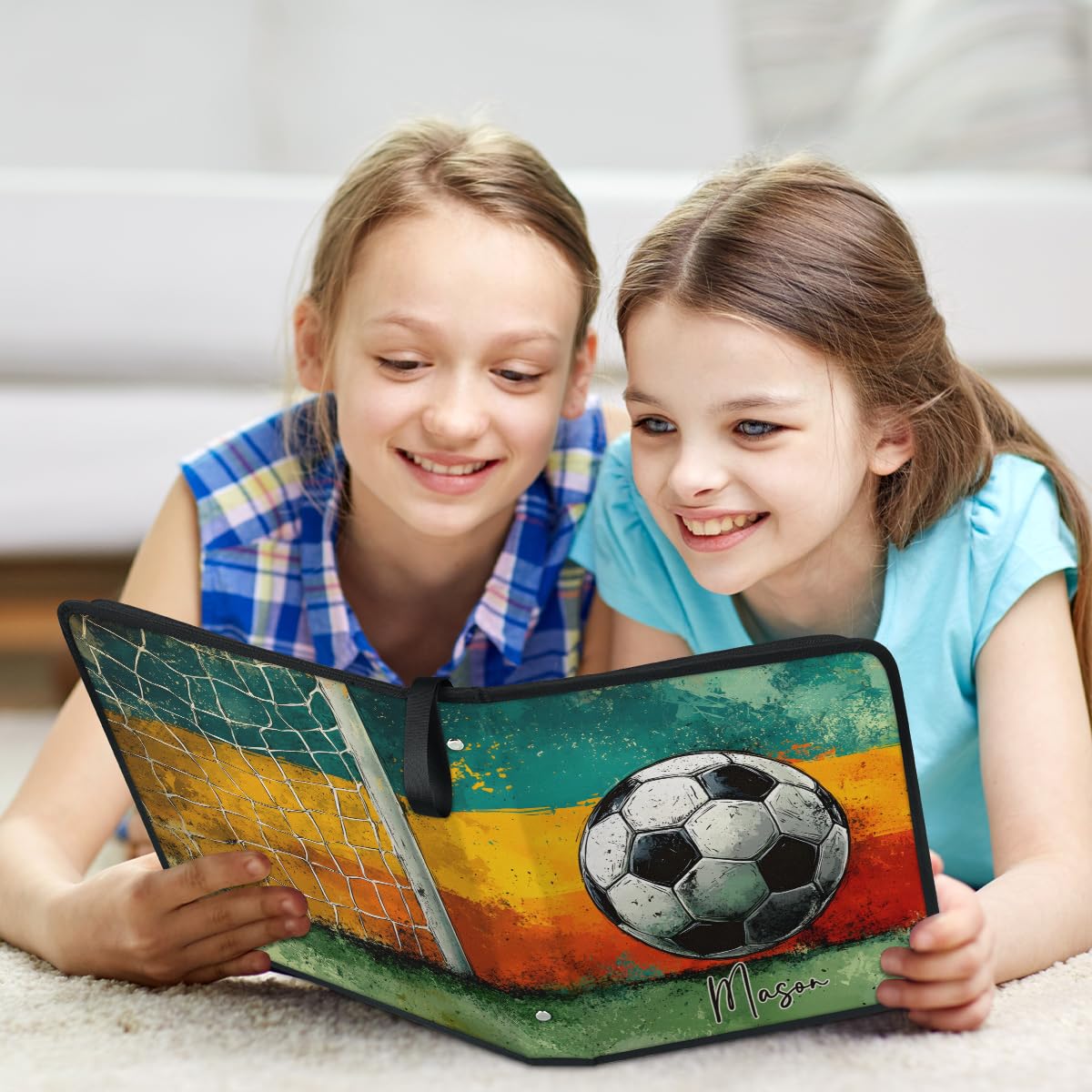 Top-Loaders-for-Cards Sammelkarten-Alben, benutzerdefinierter Tresorbuch, 9 Taschen, Sport-Karten-Binder als Geschenk für Damen, Herren, Kinder, Mädchen, Jungen, schwarzer Fußball