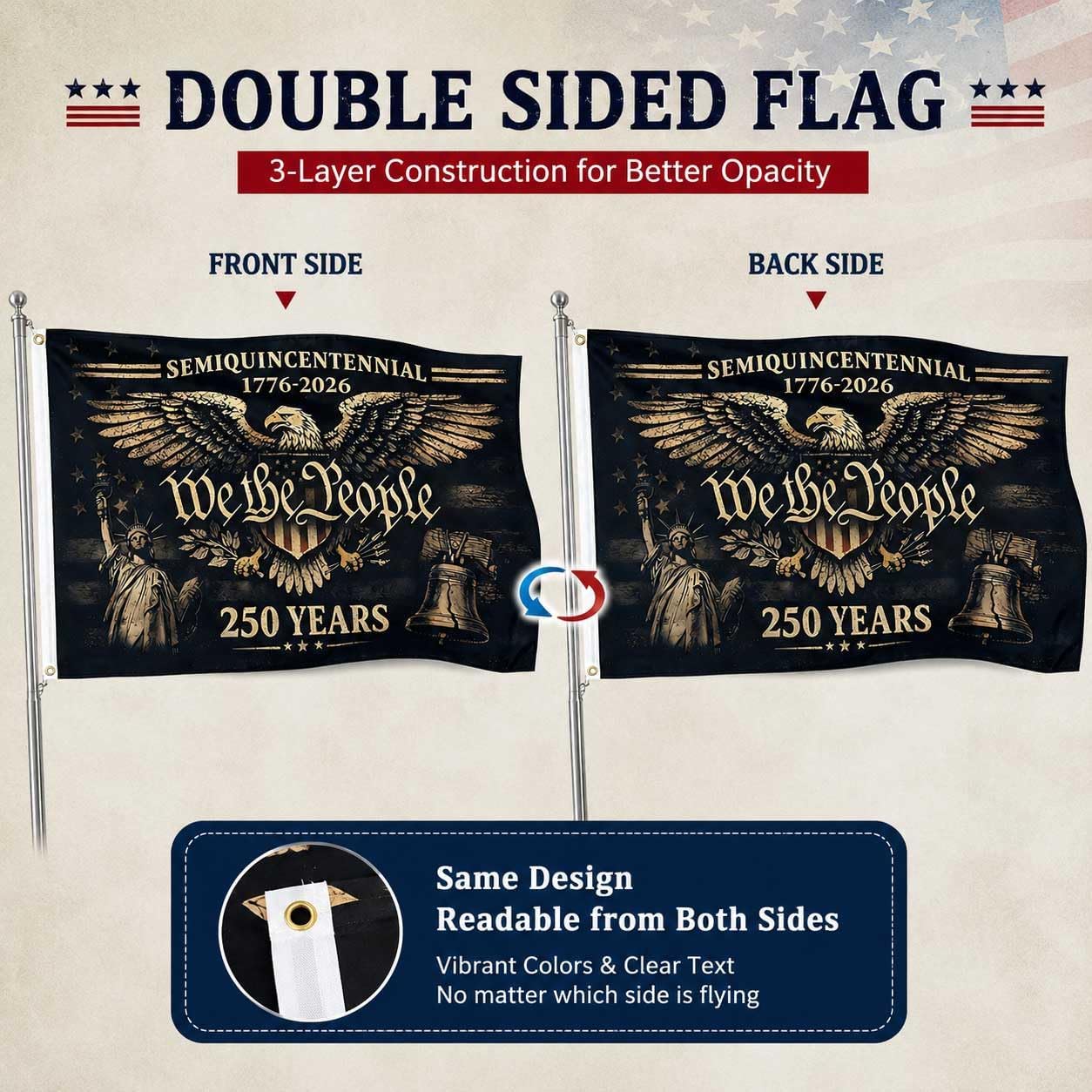 American Flags for Outside, Double Sided 250th Anniversary Flag 3x5 FT image 4
