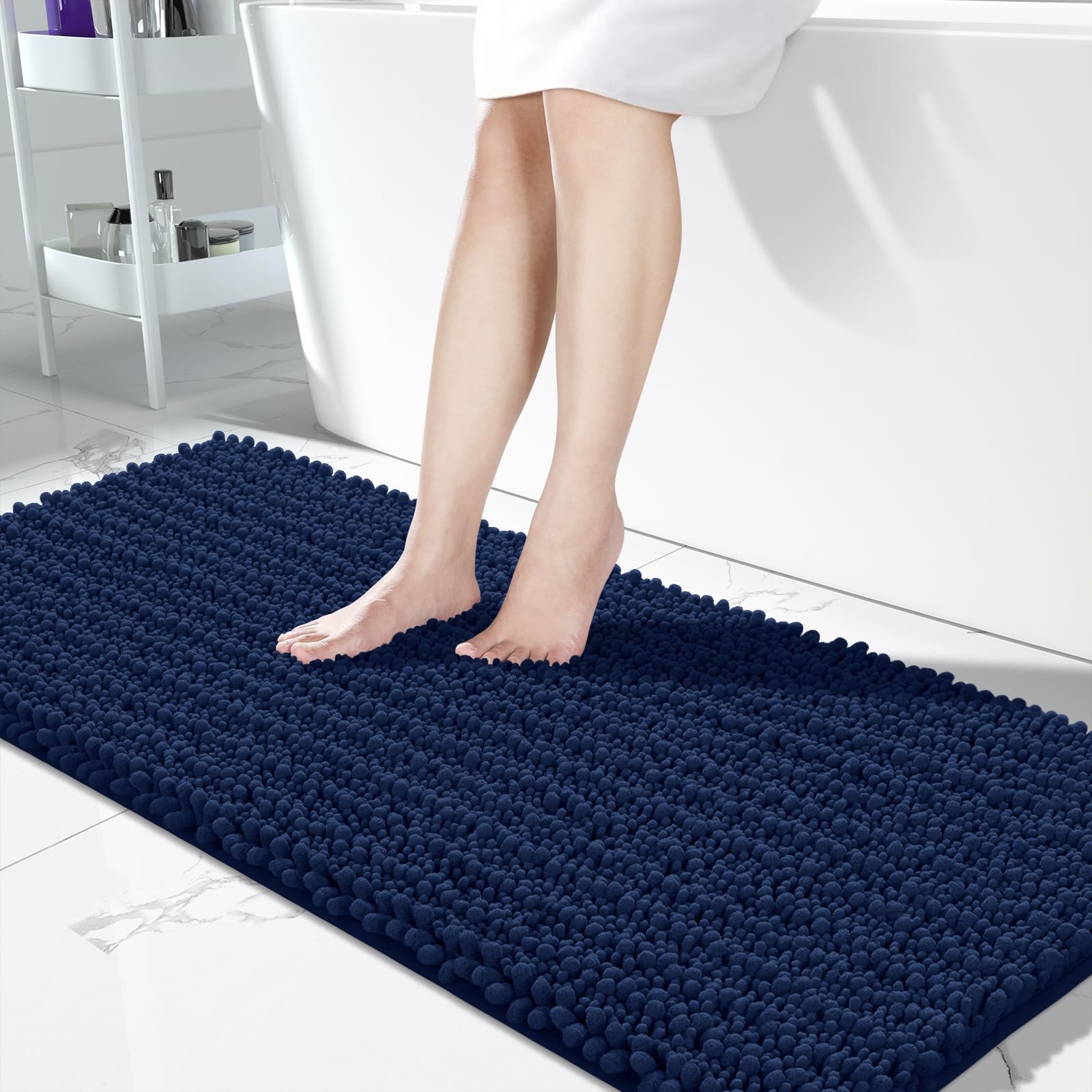 Yimobra Bathroom Runner Rug 60x24 Inch - Extra Long Non Slip Chenille Bath Mat, Soft & Absorbent, Machine Washable Shaggy Hallway Carpet for Vanity