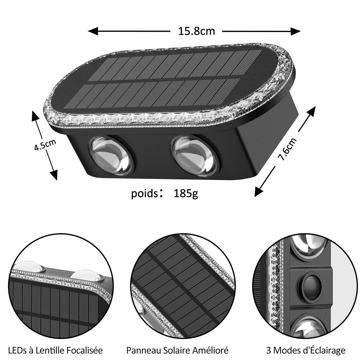 Lampe Solaire Exterieur Murale - Lot De 4 Haut Bas Applique Solaire Extérieur Puissante LED 1200 mAh - IP65 Étanche Éclairage Avec 3000K/4000K/6500K - 10-12H pour Clôture Jardin Terrasse