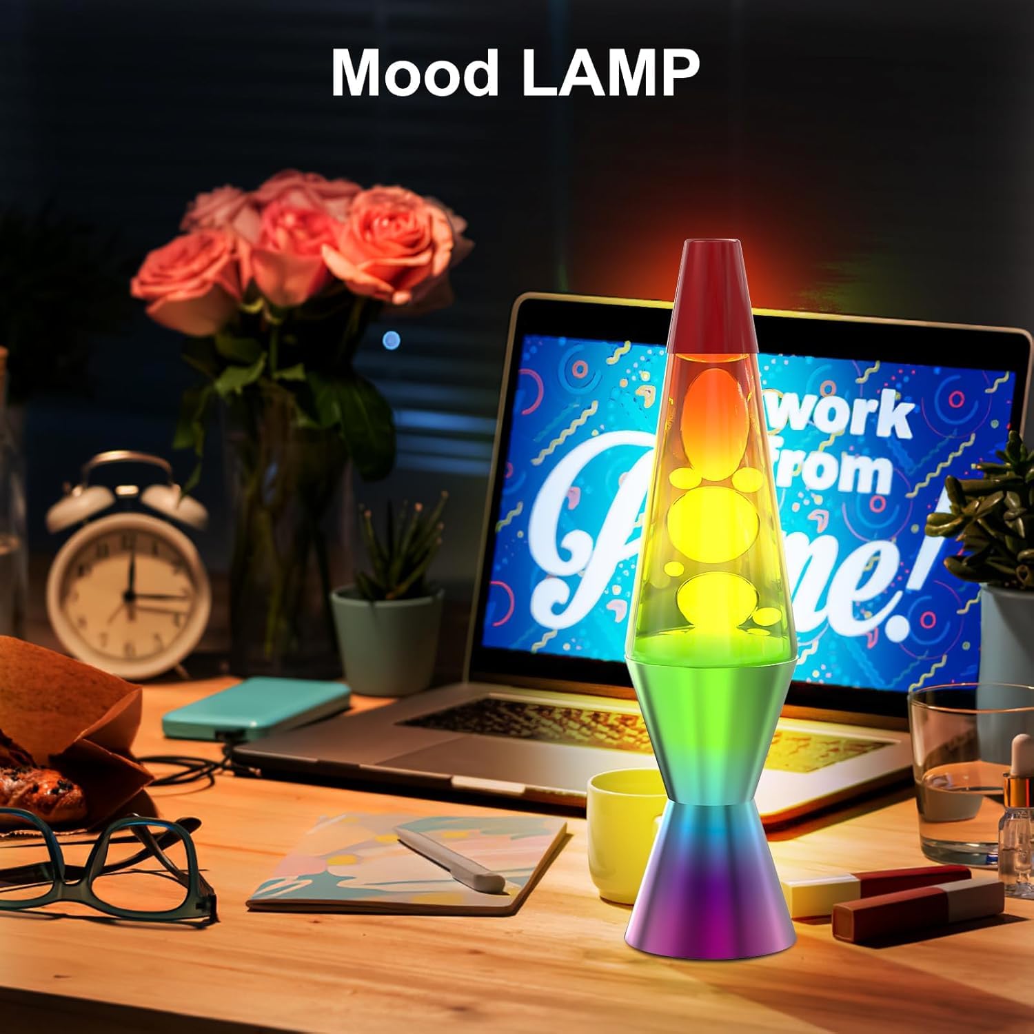 Luces Arcoíris & Flujo Líquido – Lámpara de 25W 14.5inch para Aliviar el Estrés y Mejorar la Concentración Arte cinético para relajación/oficina/regalo