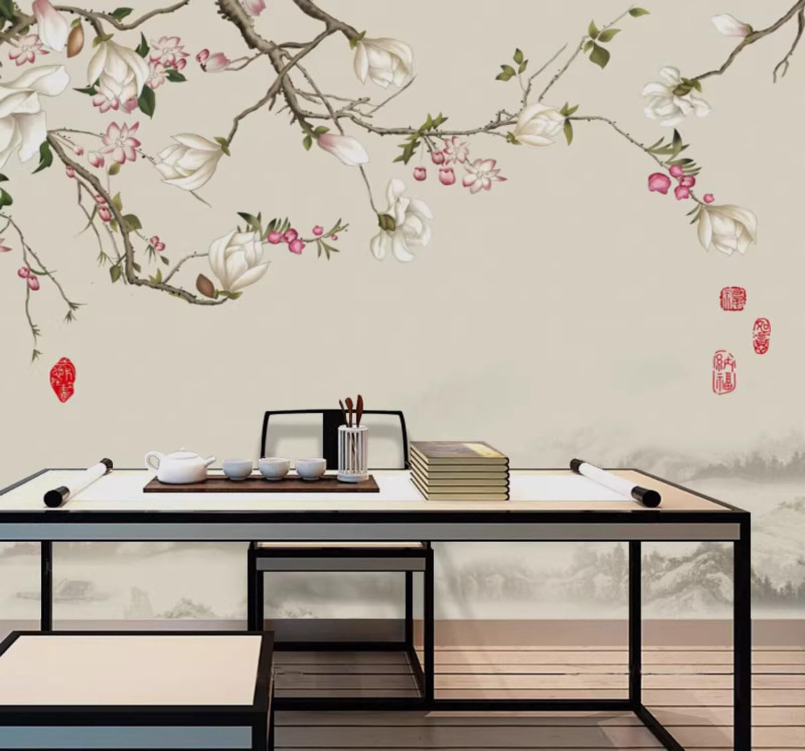 Vintage Elegant Beautiful Warm Tones Magnolia 3D Wallpaper Easy Install Feature Office Living Room Sofa Bedroom TV Background Wall Decoration-300cm×210cm