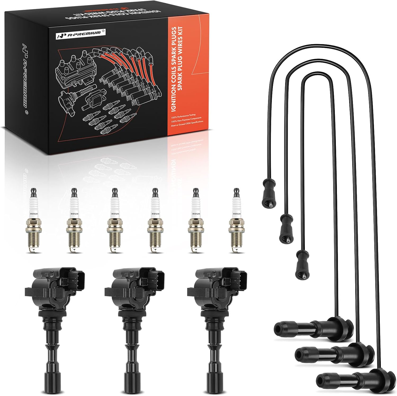 A-Premium 3 Ignition Coils with 3 Wire and 6 Iridium Spark Plugs Compatible with Kia Sorento 2003 2004 2005 2006 3.5L