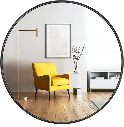Oruii Round Mirror, Black Round Mirror 24 inch, Circle Wall