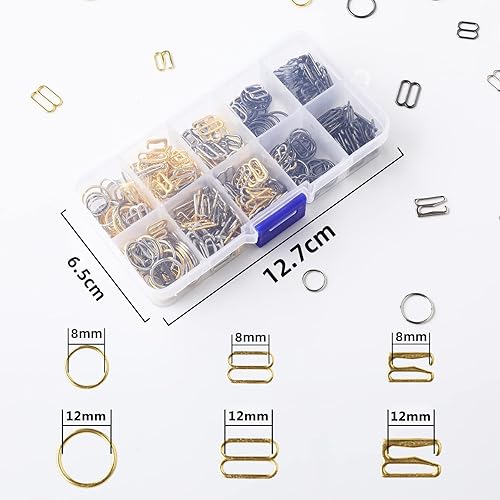 Miniatura 2 de 360 ganchos de metal de 3 estilos para coser bikini, traje de baño, lencería, anillos, parte superior de metal, clips de ajuste de cierre deslizante