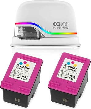 SBLABELS COLOP e-Mark Electronic Marking Device and Two 153562 Ink Cartridges Bundle/Digital Stamp and Two Multicolored Ink Cartidges/Mobile Printing