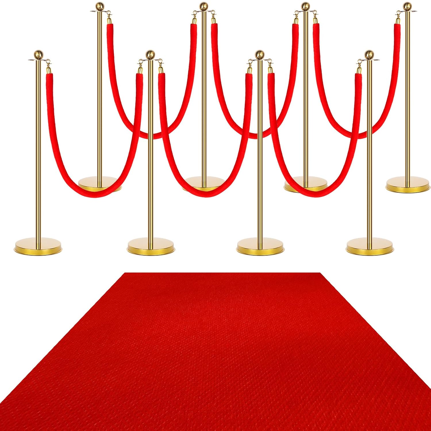 8 Set Red Carpet Party Runner with Poles 27. 5 Inch Poles and Velvet Ropes with 3. 95 x 16. 5ft Red Aisle Runway Rug for Movie Night Party Christmas Wedding Decoration(Gold)