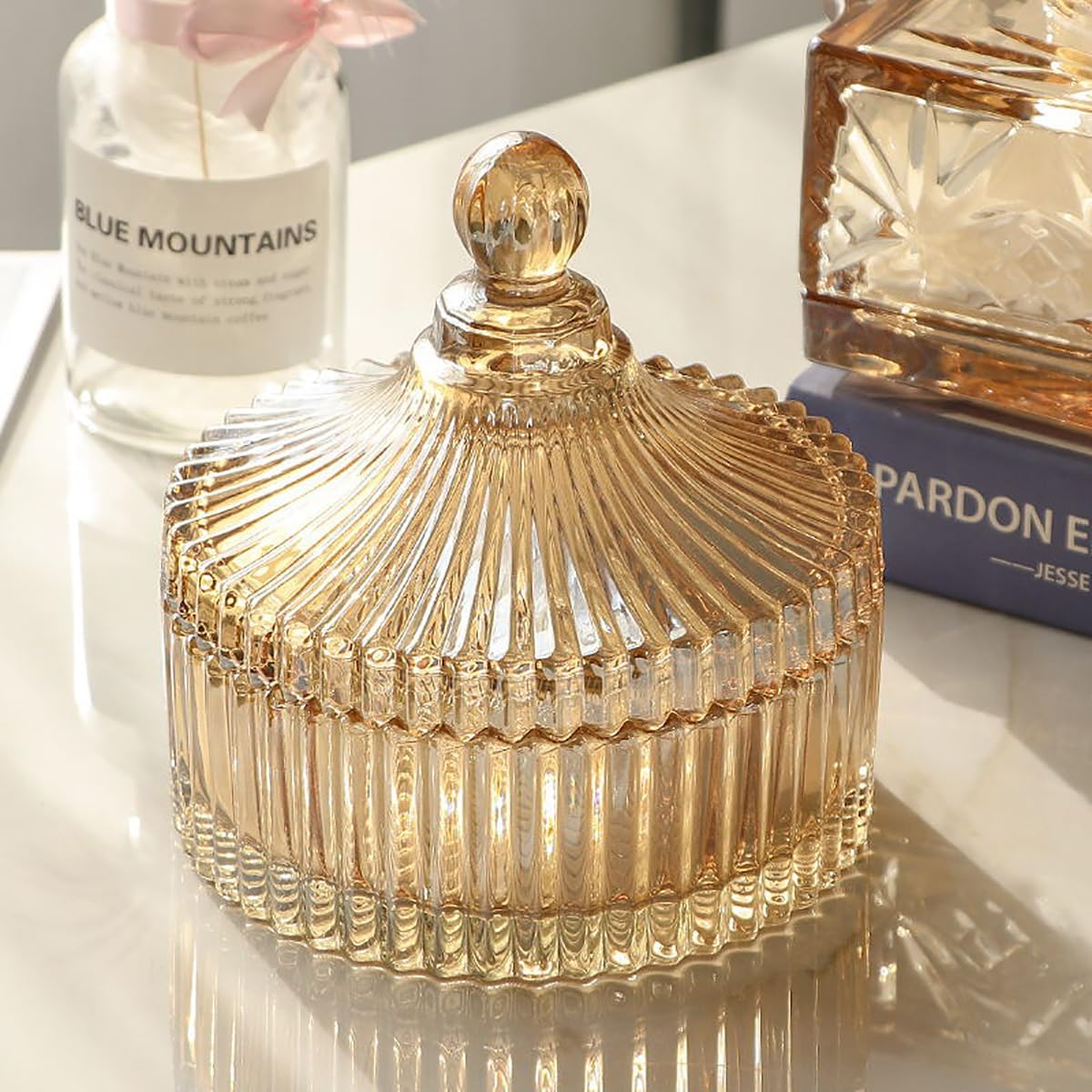 Colorful Glass Jar With Lid,Candy Cookie Jars,Jewelry Box,Biscuit Containers Food Storage,Decorative Jar(Amber) - Image 4