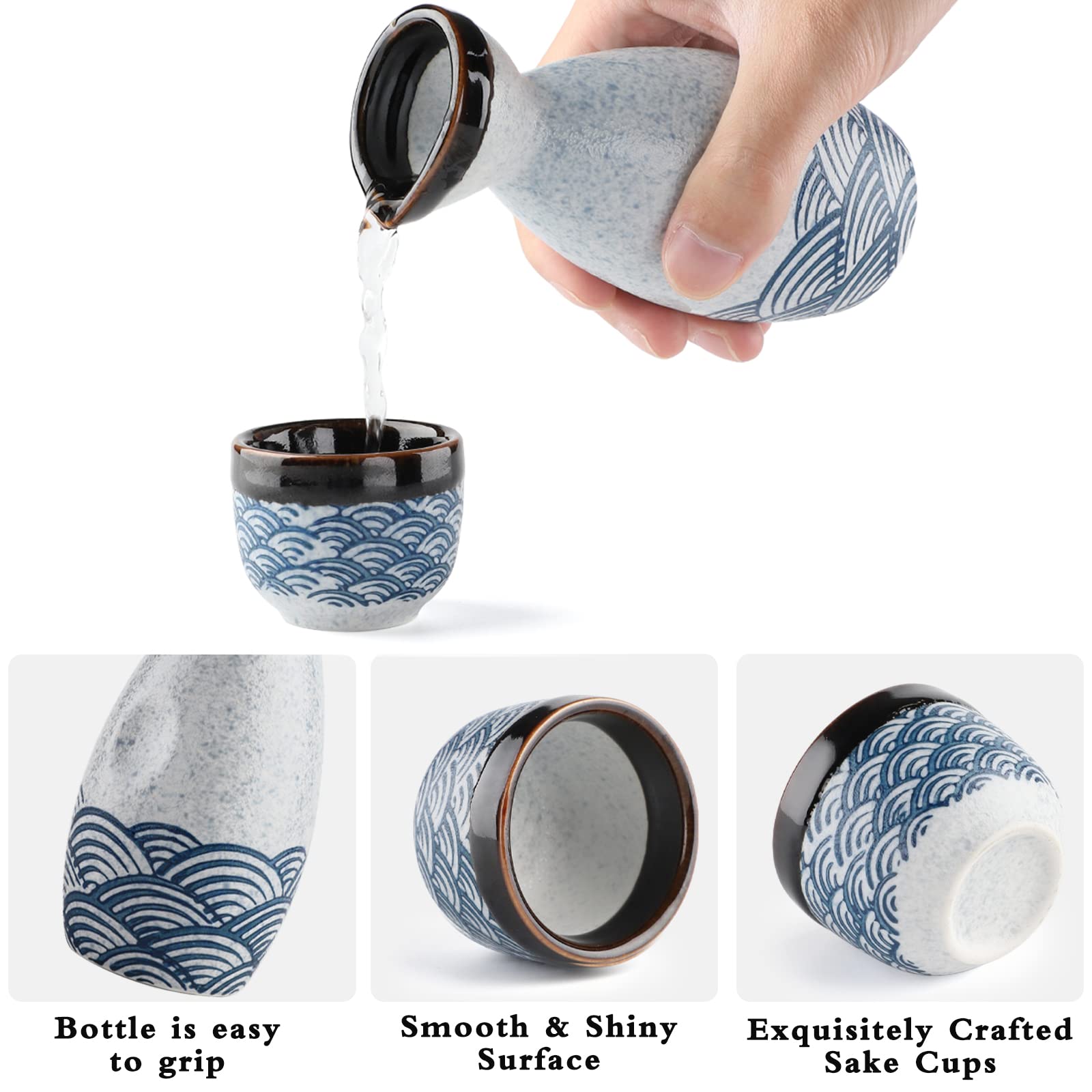 Ensemble de saké liquide japonais avec tasse à saké pot à vin en porcelaine pour chauffe-eau (1 pot à saké 4 tasses à saké)