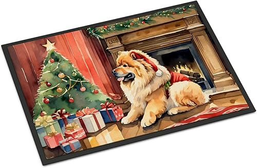 Caroline's Treasures DAC2634MAT Chow Chow - Tapete de Navidad acogedor para puerta delantera, para interiores y exteriores, para entrada,