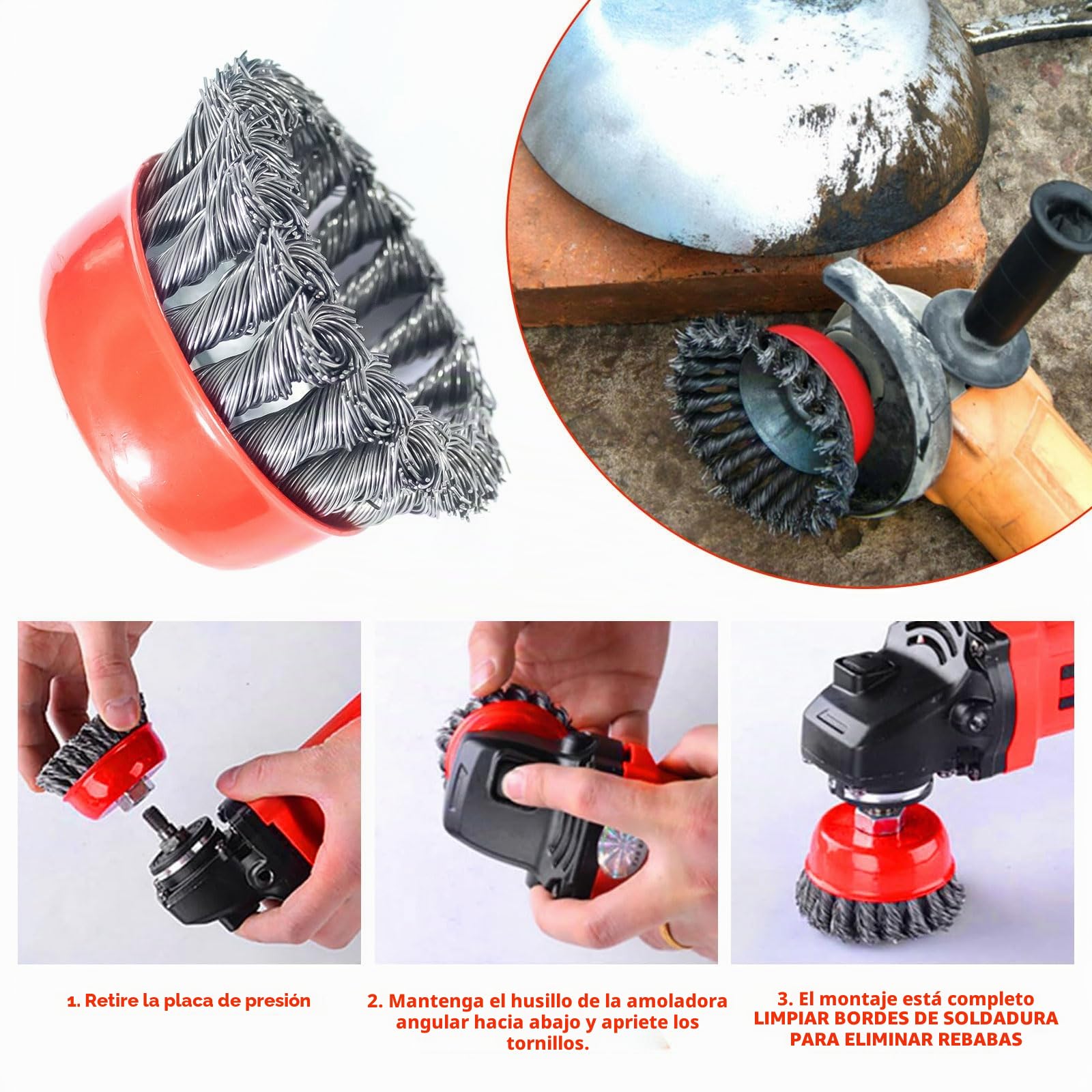 6 piezas de cepillo de alambre para amoladora angular, accesorios para amoladora angular, diámetro 75 mm y 100 mm, con modelos M14 para taladradora Pulido, lijado, eliminación de óxido, desbarbado