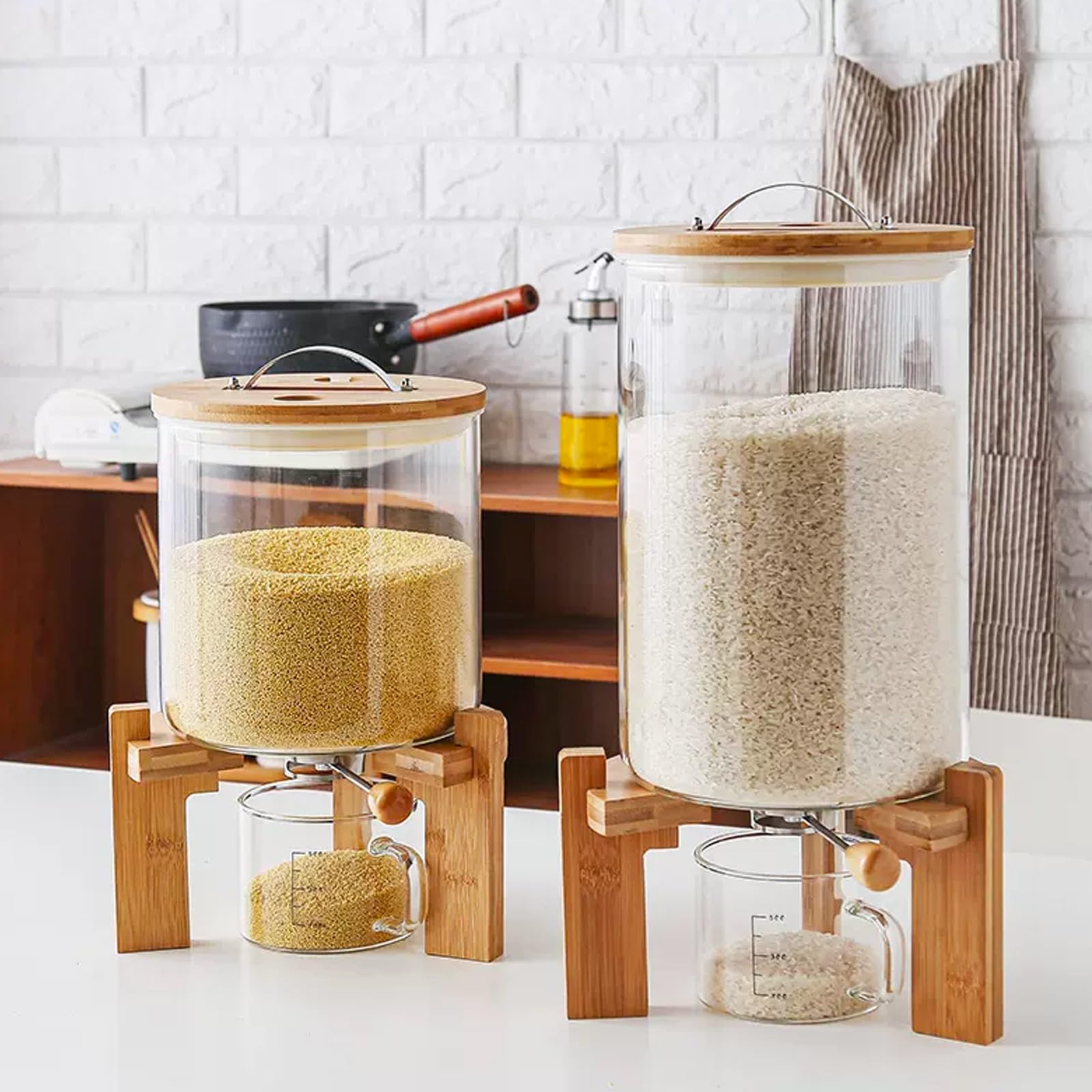 Dispensador de Arroz con Taza Medidora, Dispensador de Cereales (8L) | Dispensador de Legumbres Con Tapa Hermética, Recipientes Herméticos Alimentos para Organizadores Cocina