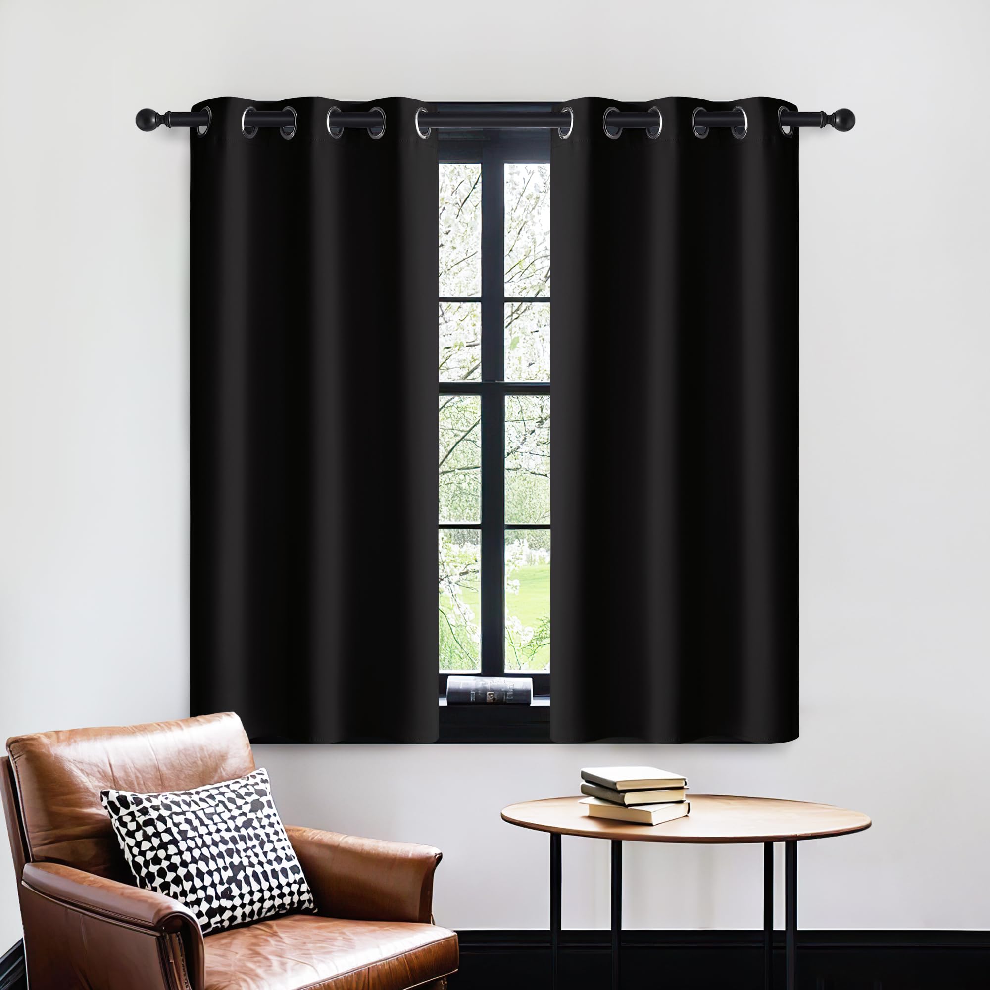 PONY DANCE Short Blackout Eyelet Curtains, Black, 2 Panels, 29 x 45 Inch โ image 1