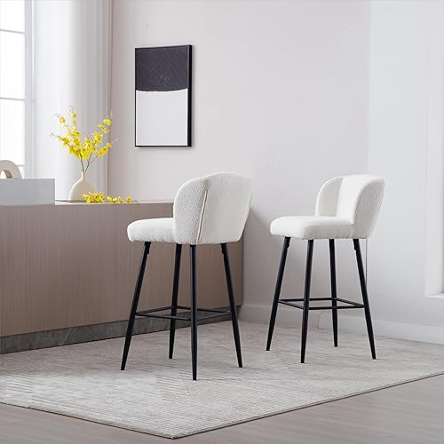 Miniatura 10 de Juego de 2 taburetes de bar de 26 pulgadas de altura de mostrador con respaldo para encimera de cocina, taburetes de bar modernos tapizados de