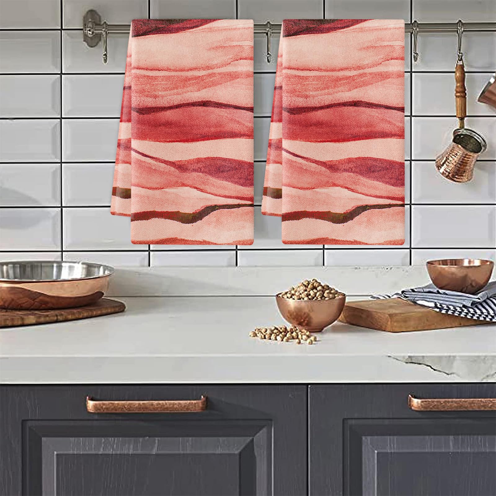Trapos Cocina Marmol Rojo Naranja Paños de Cocina Absorbentes Microfibra Lavable Reutilizables Suaves Trapos de Cocina Toallas de Limpieza Baño Barra Picnic 4 Piezas (40x60 cm)