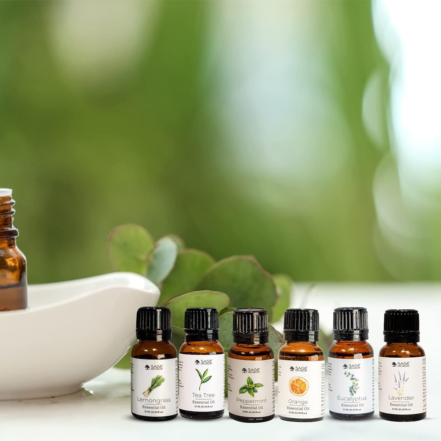 Sage Apothecary Natural Blend Essential Oil - 6 pcs for Diffusers, Aromatherapy, Candle, Humidif Fragrance, Scents, Gifts | Bath | Skin & Hair - Home, Office, Car