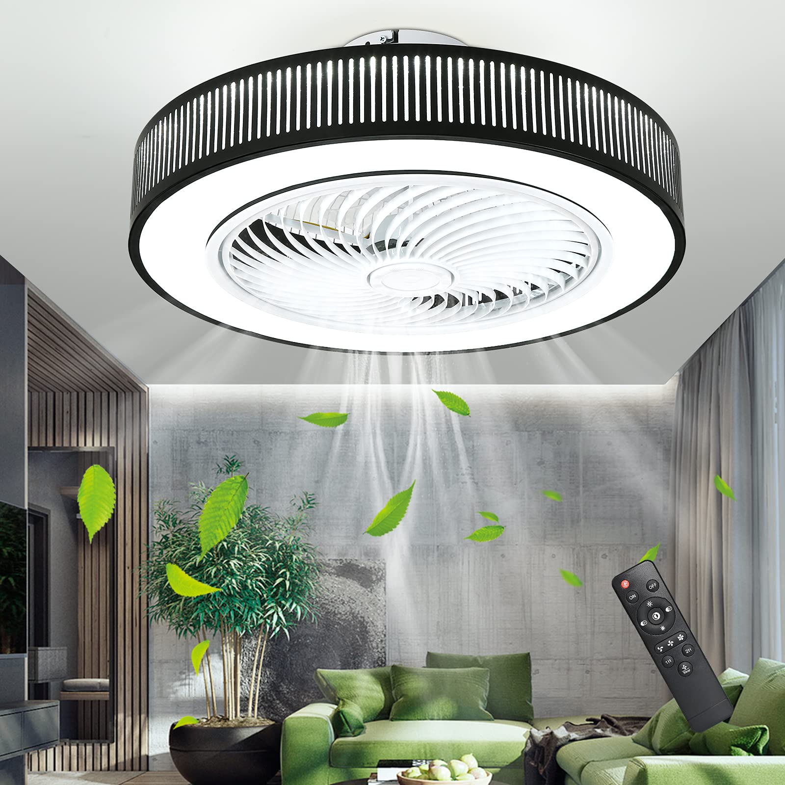 Buy IYUNXI Enclosed Ceiling Fan with Lights Iron 72W Low Profile