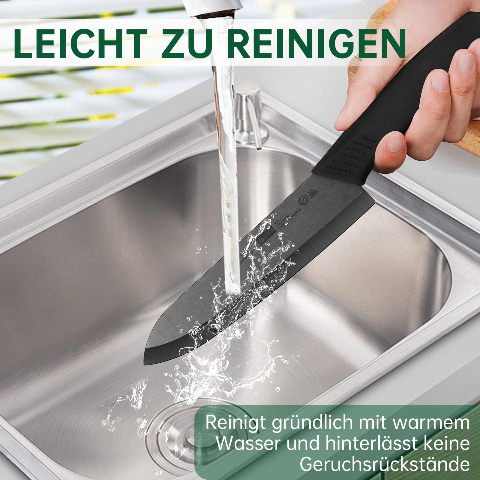 Keramikmesser Set Keramik Messer Küche: Scharf 2er Pack Messerset 15.5cm Kochemesser, 10.7cm Obstmesser Geschenk für Mama (Schwarze Klinge)