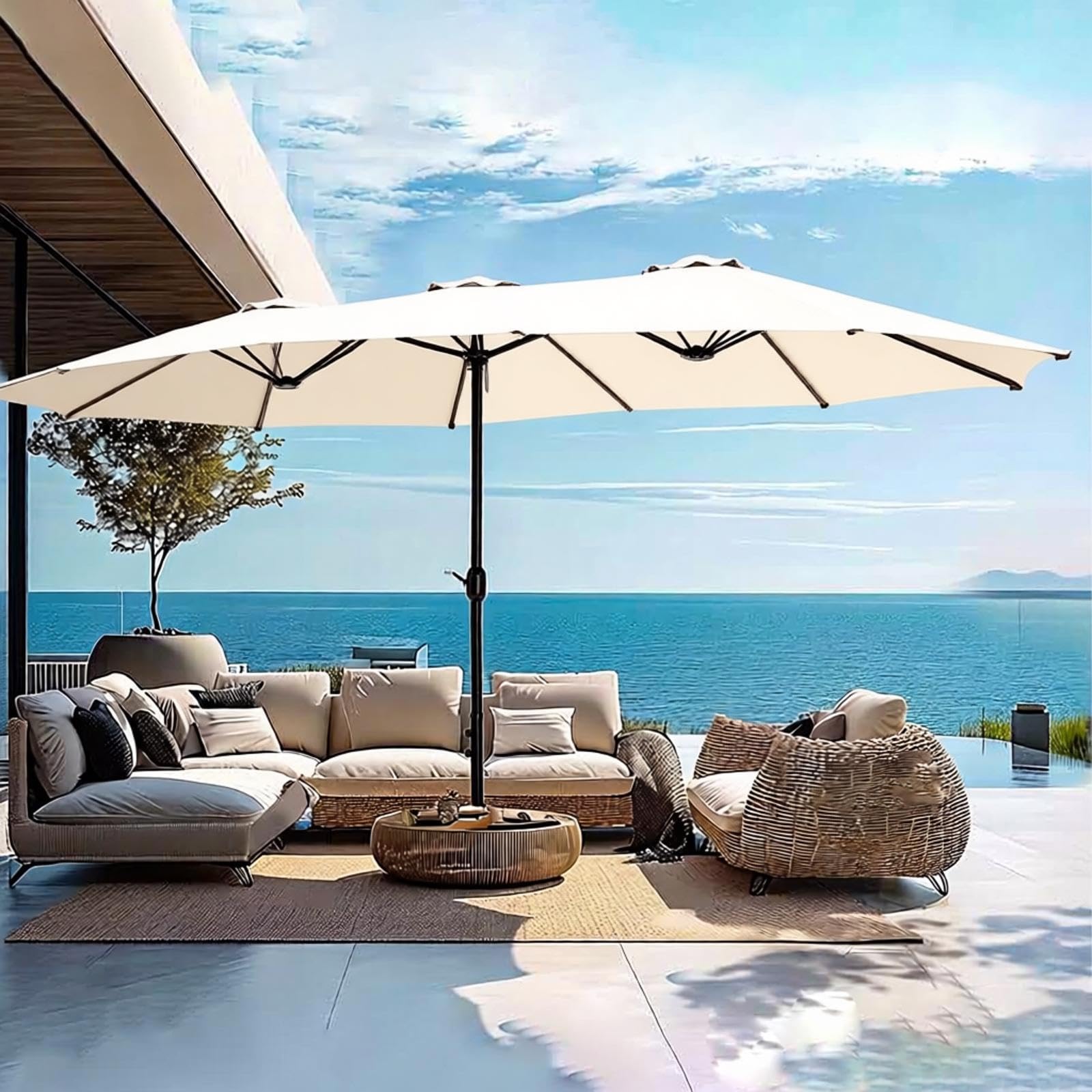 Grand Parasol De Jardin Exterieur,Parasol Rectangulaire,Grand Parasol,Parasol Double Pente Parasol Déporté Inclinable Pour,Piscine,Terrasse, Balcon Parasol(Seulement Le Tissu Parapluie)