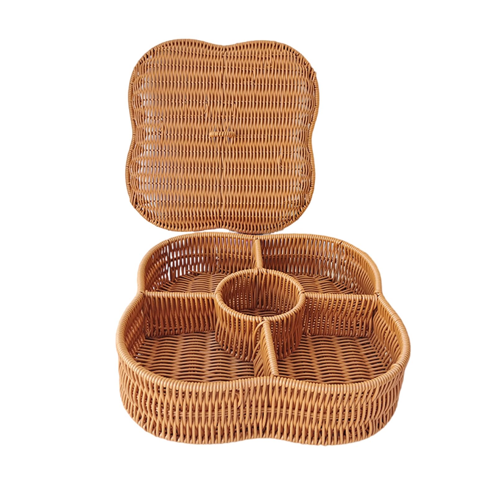 Kalttoy Artificial Rattan Basket Tray 5 Section Faux Rattan Basket Tray for Organizing Fruits Snacks and Accessories Serving