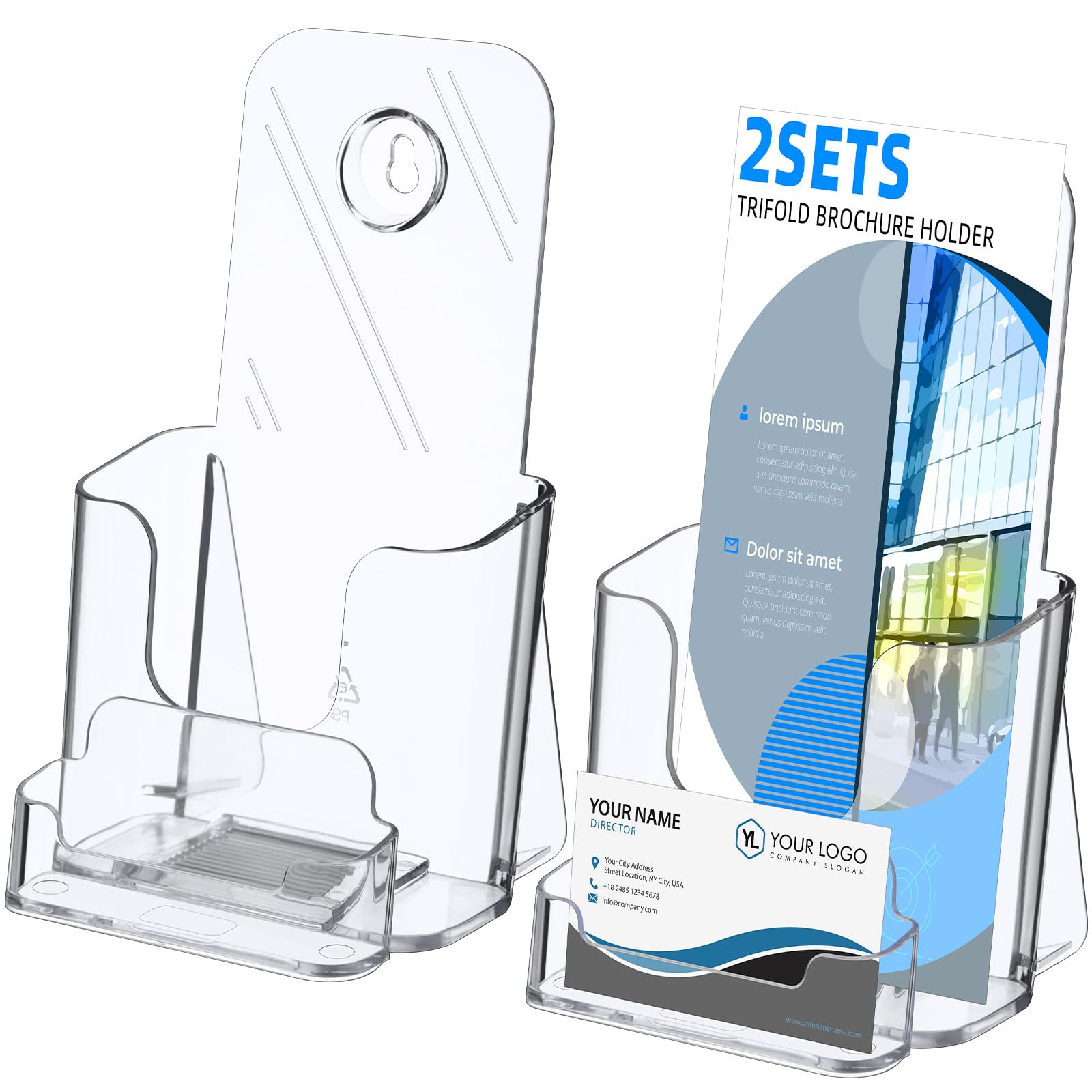 4 Packs Acrylic Brochure Holders with Business Card Holders 4'' Clear Pamphlet Holder Display Stand Plastic Flyer Display Stand Literature Holder for