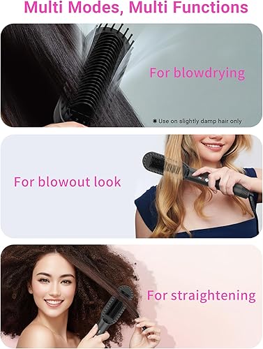 Miniatura 6 de Cepillo alisador de cabello con rejillas de ventilación, peine alisador de aire caliente todo en 1 para mujeres negras, doble voltaje, apagado Negro