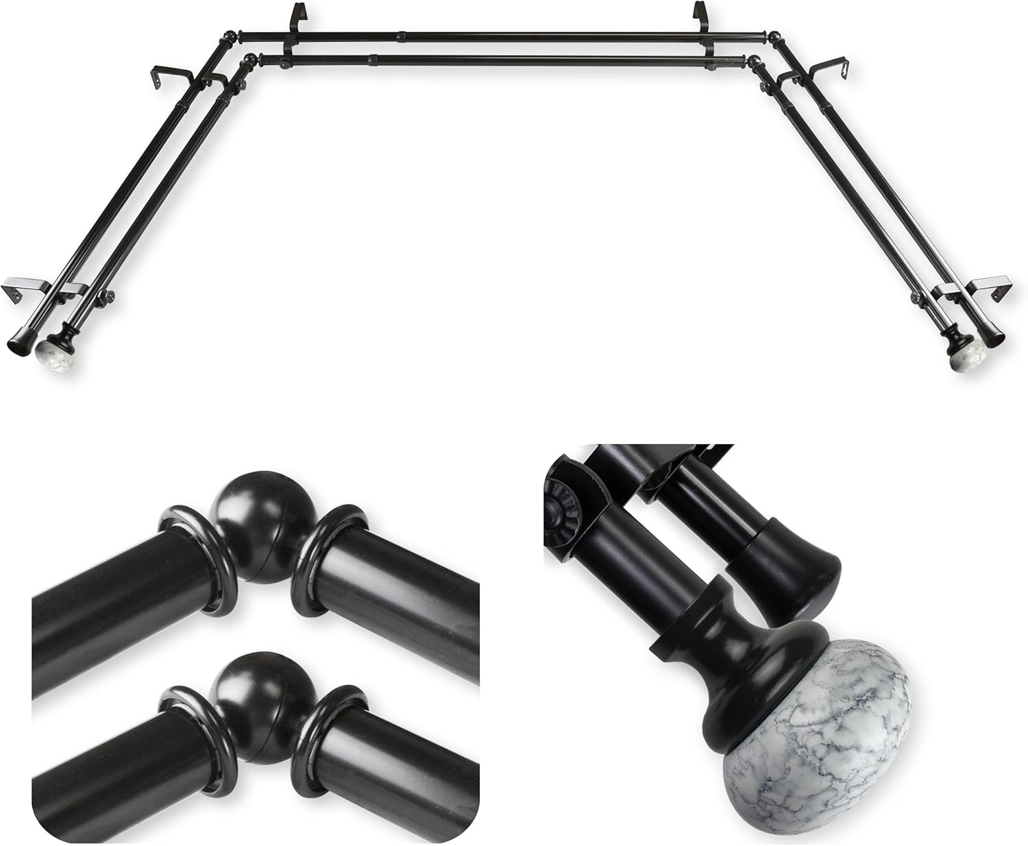 A&F Rod Décor - Maelyn 13/16" Bay Window Double Curtain Rod 20"-36", 38"-72" - Antique Brass