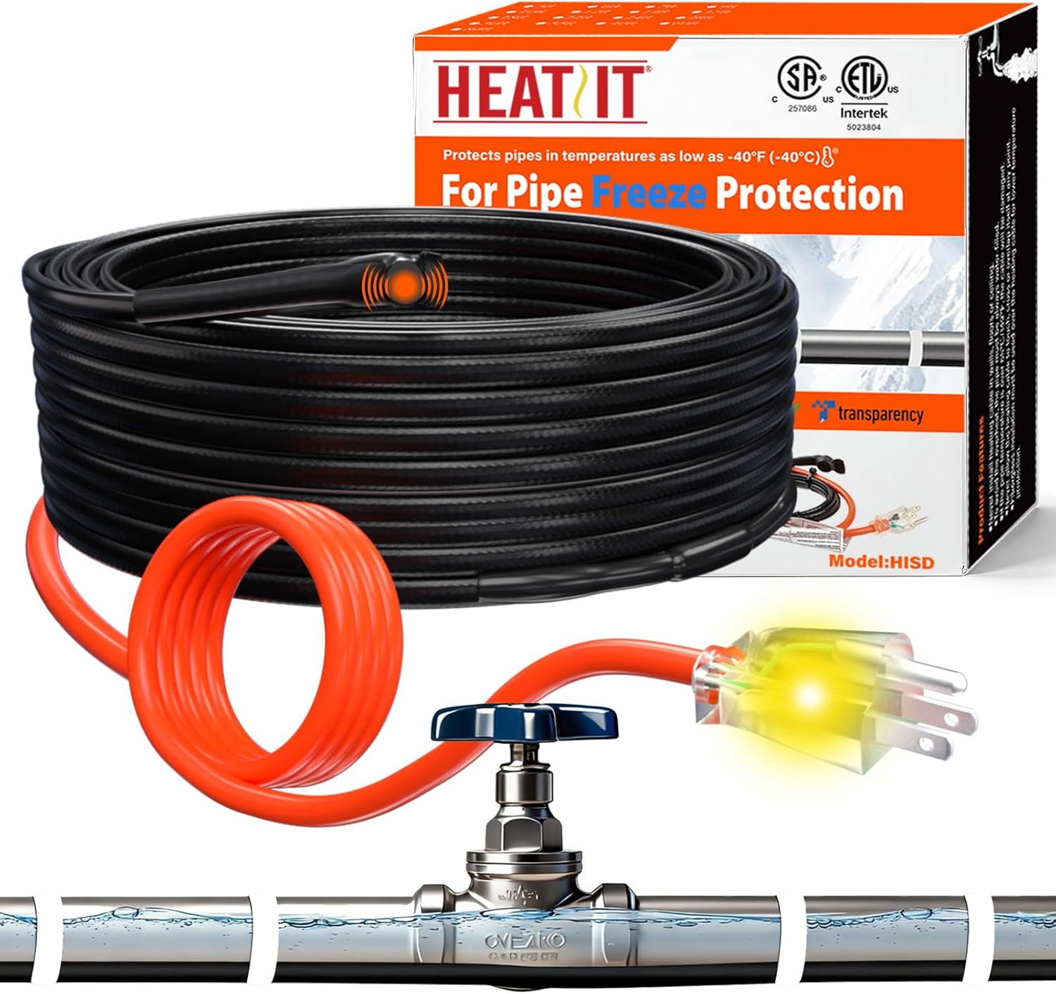 HEATIT Water Pipe Heat Tape - Prevent Freezing & Easy Installation for Metal & Plastic Pipes, CSA & ...