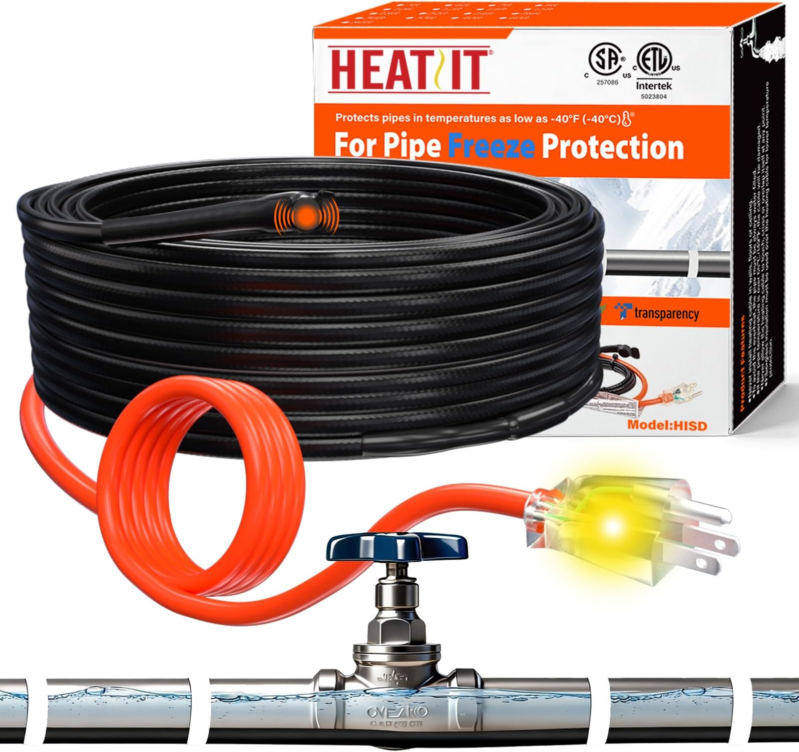 HEATIT Pipe Heating Cable - Reliable Freeze Prevention, Easy DIY Install, Durable Design for Water Pipes CSA & ETL Certified, Energy-Efficient Water Pipe Heat Cable HISD 9ft, 7w/ft, 120V