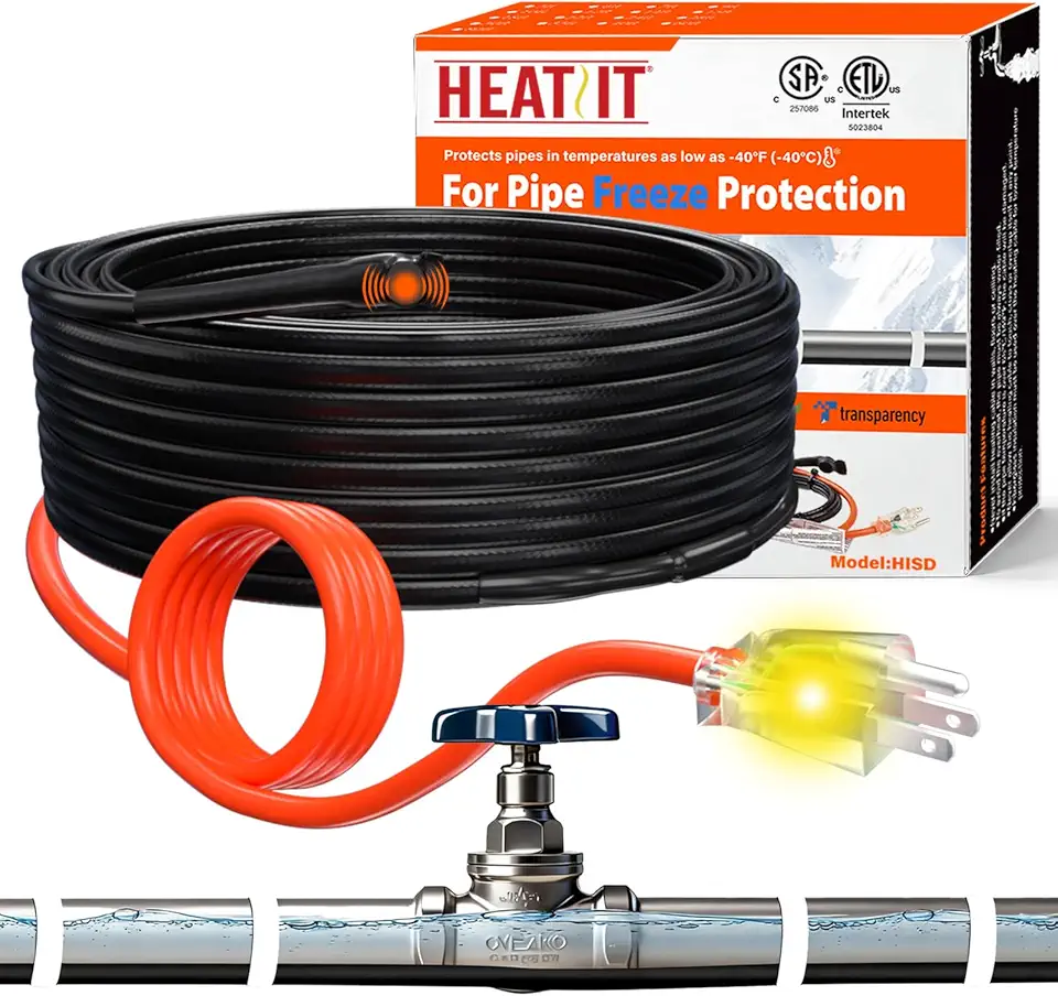 HEATIT Water Pipe Heat Tape - Prevent Freezing & Easy Installation for Metal & Plastic Pipes...