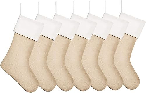 Vista 14 de Calcetas de yute para Navidad de 18" a granel, calcetas de Navidad neutras y simples para colgar en la chimenea, paquete de 15