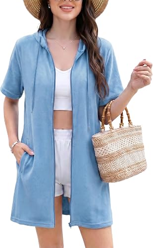 Talakeno Terry Cloth Cover Up Women Swimsuit Coverup Hooded Beach Bathing Summer