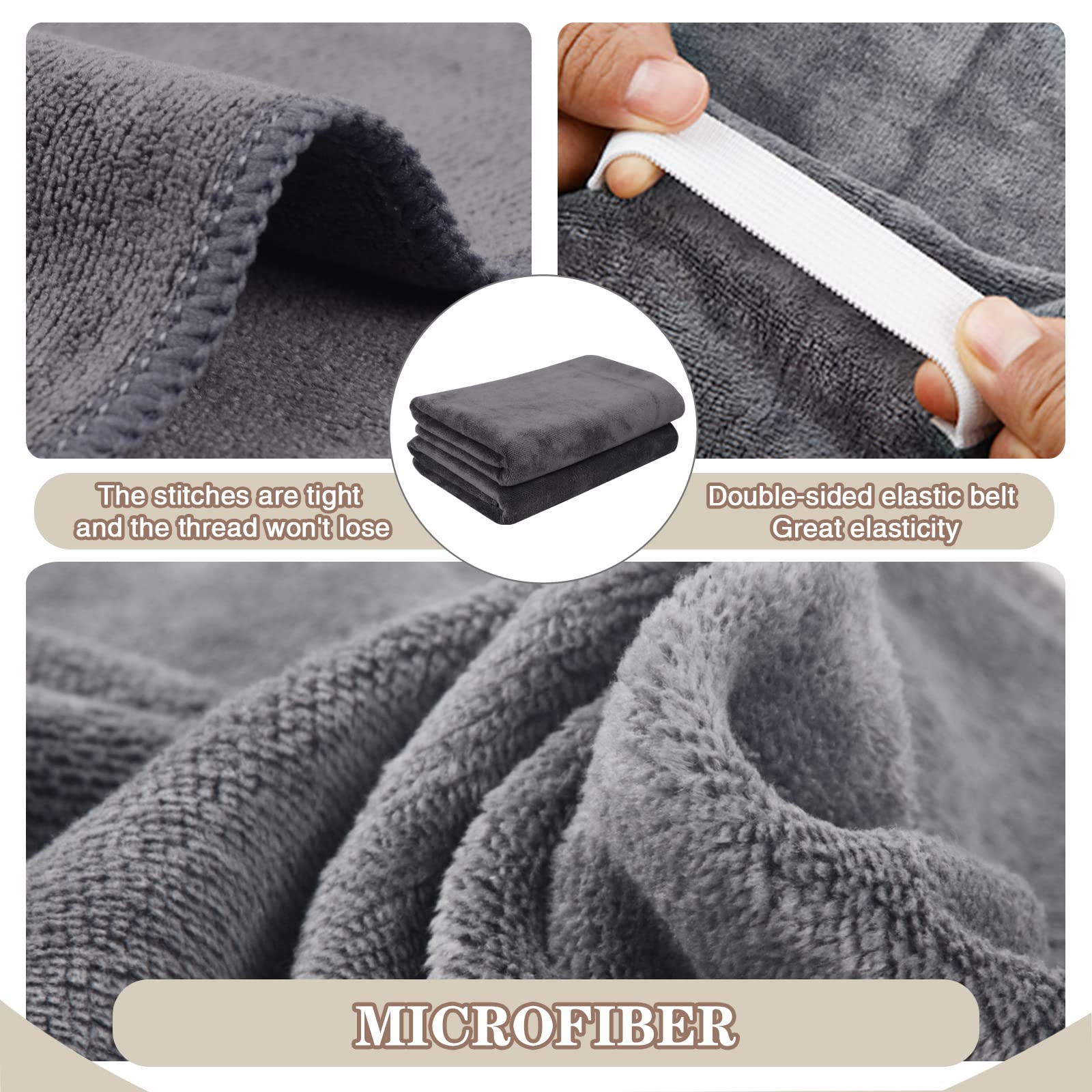 Polyte - 2 Serviettes Turban En Microfibres - Séchage Des Cheveux - Gris Foncé - 31 X 71 Cm