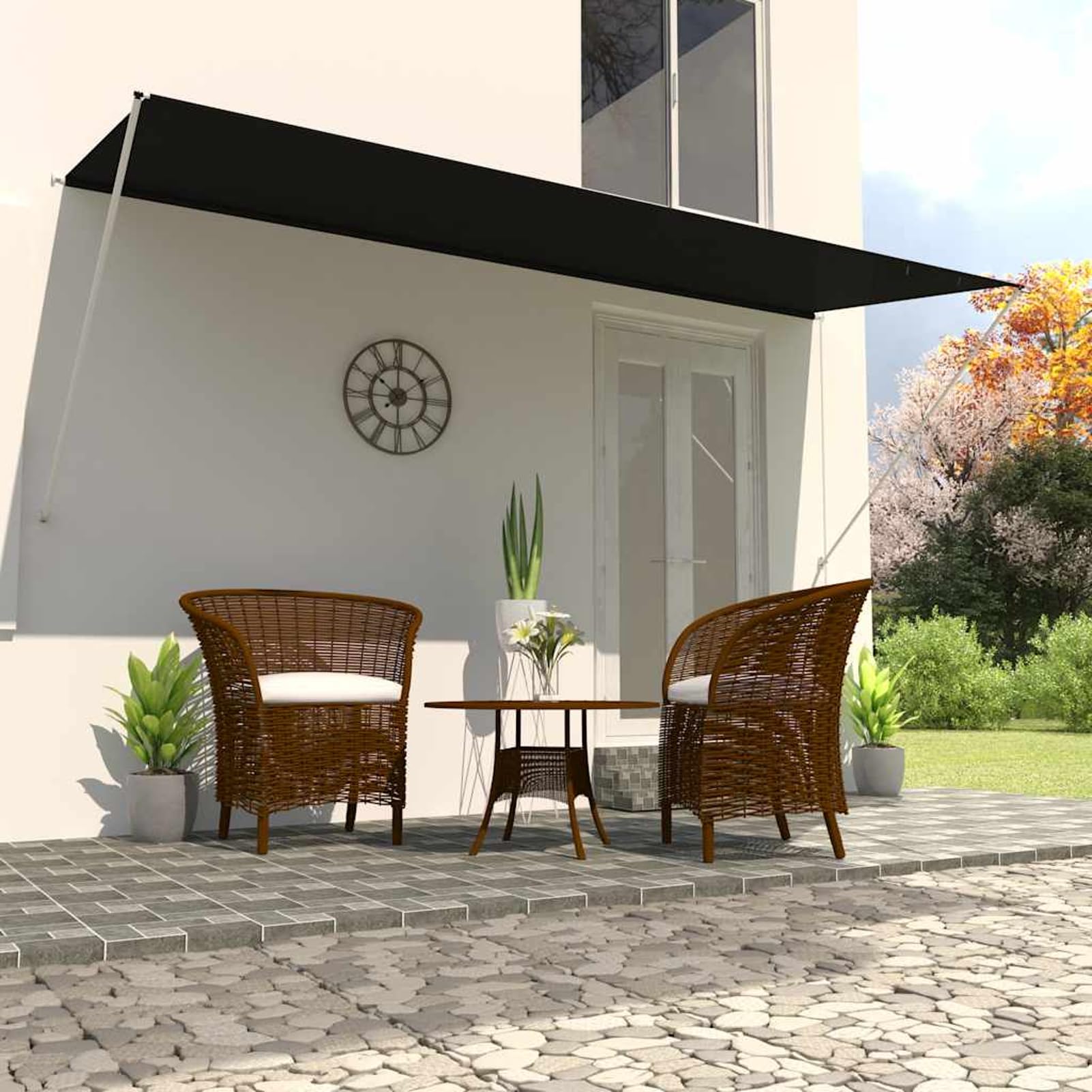 Wysuwana markiza na balkon, bez wiercenia, z korbą ręczną, aluminiowa markiza odporna na promieniowanie UV, z regulacją wysokości i wodą, antracytowa, do sklepu, na taras i do ogrodu