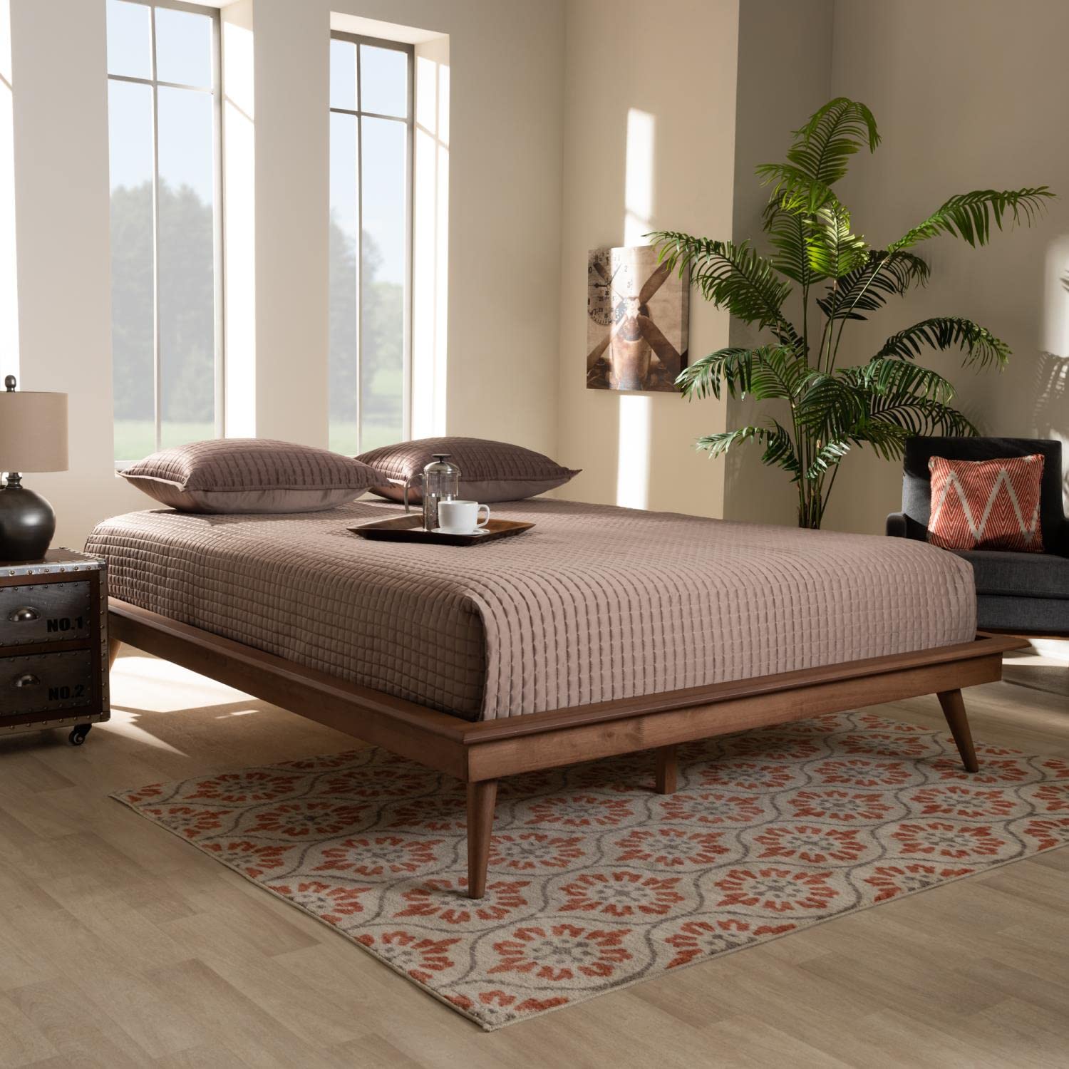 Baxton Studio Karine Mid-Century Wood Full Platform Bed in Walnut Brown