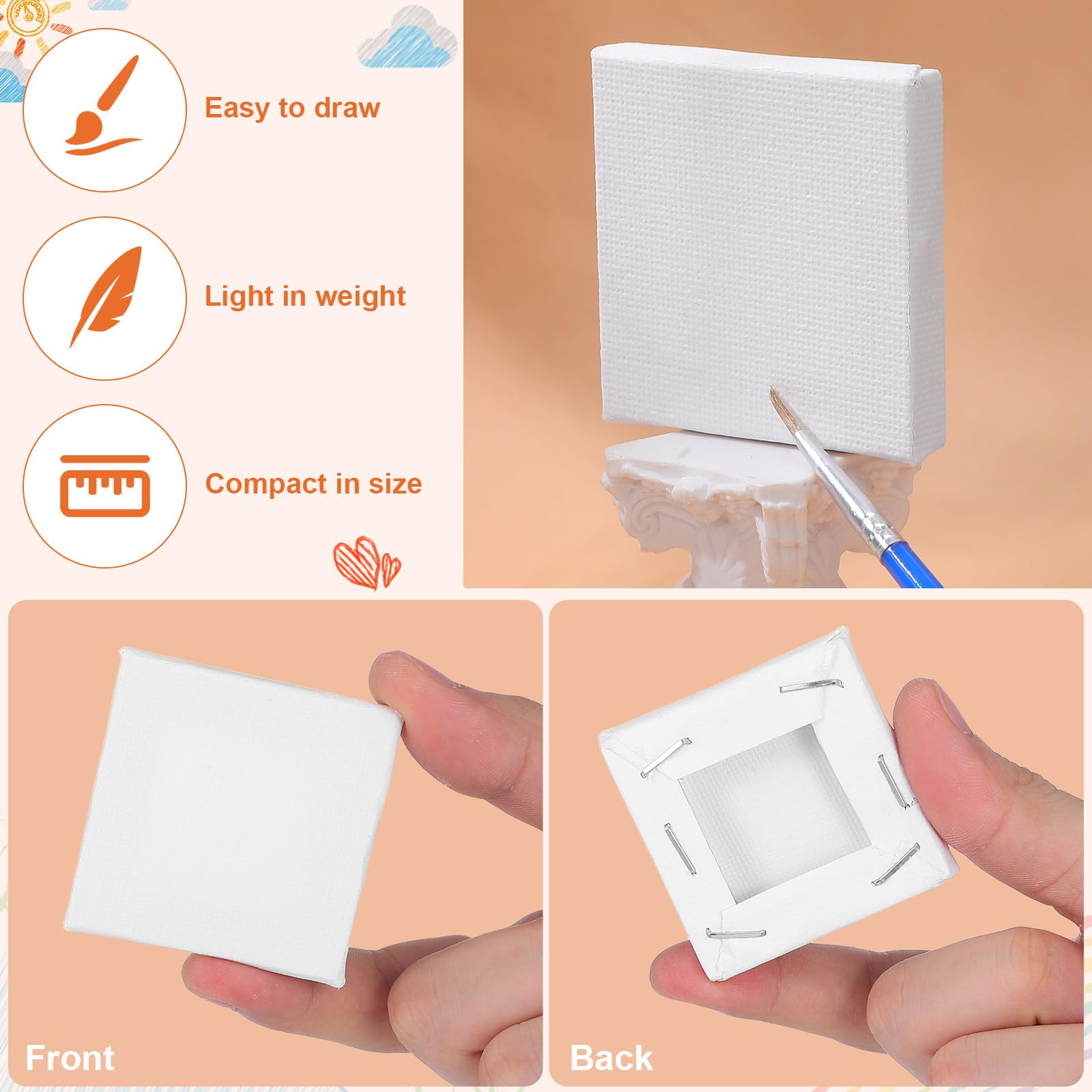 ibasenice Mini Tele 5 X 5 CM in Cotone, Set da 24 Pannelli di Tela per Dipingere, Cornici per Quadri, per Arte, Artigianato e Decorazioni Casalinghe