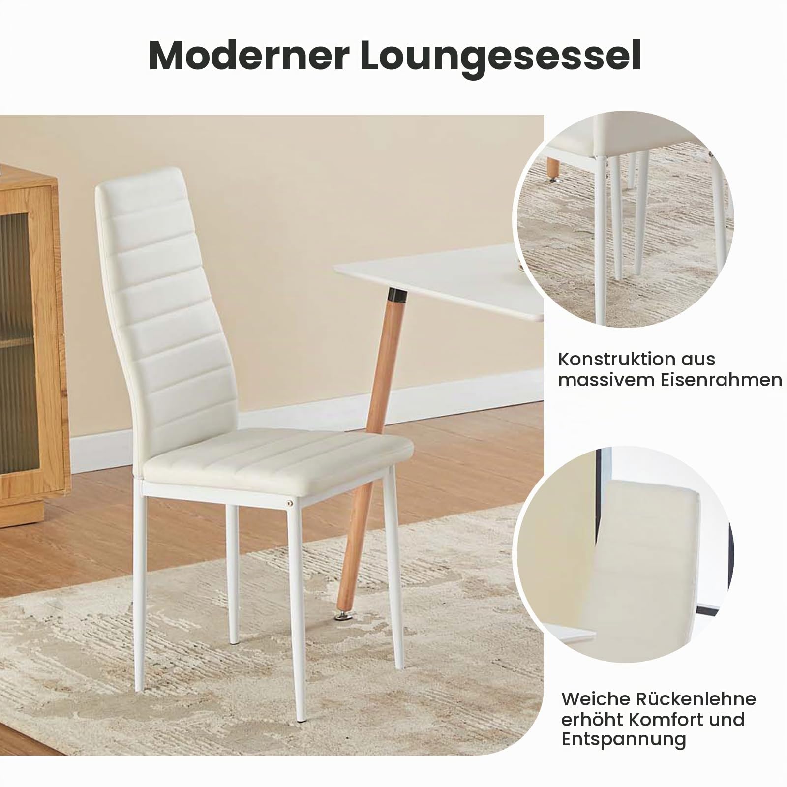 buybyroom Stühle Esszimmer 4er Set, Küchenstühle Esstisch Modern mit Hoher Rückenlehne, Gepolsterter Esszimmerstuhl für Wohnzimmer, Küche, Büro, Gäste, Schlafzimmer, Weiß