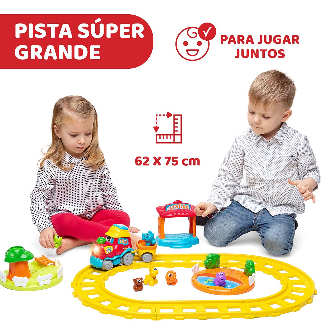 Chicco Tren Aventura, Juguete Bilingüe Español-Inglés - Set de Tren con Locomotora, Estación y 6 Animales – Juego Educativo Electrónico con Frases y Canciones– Juguete para Niños de 1 a 4 Años