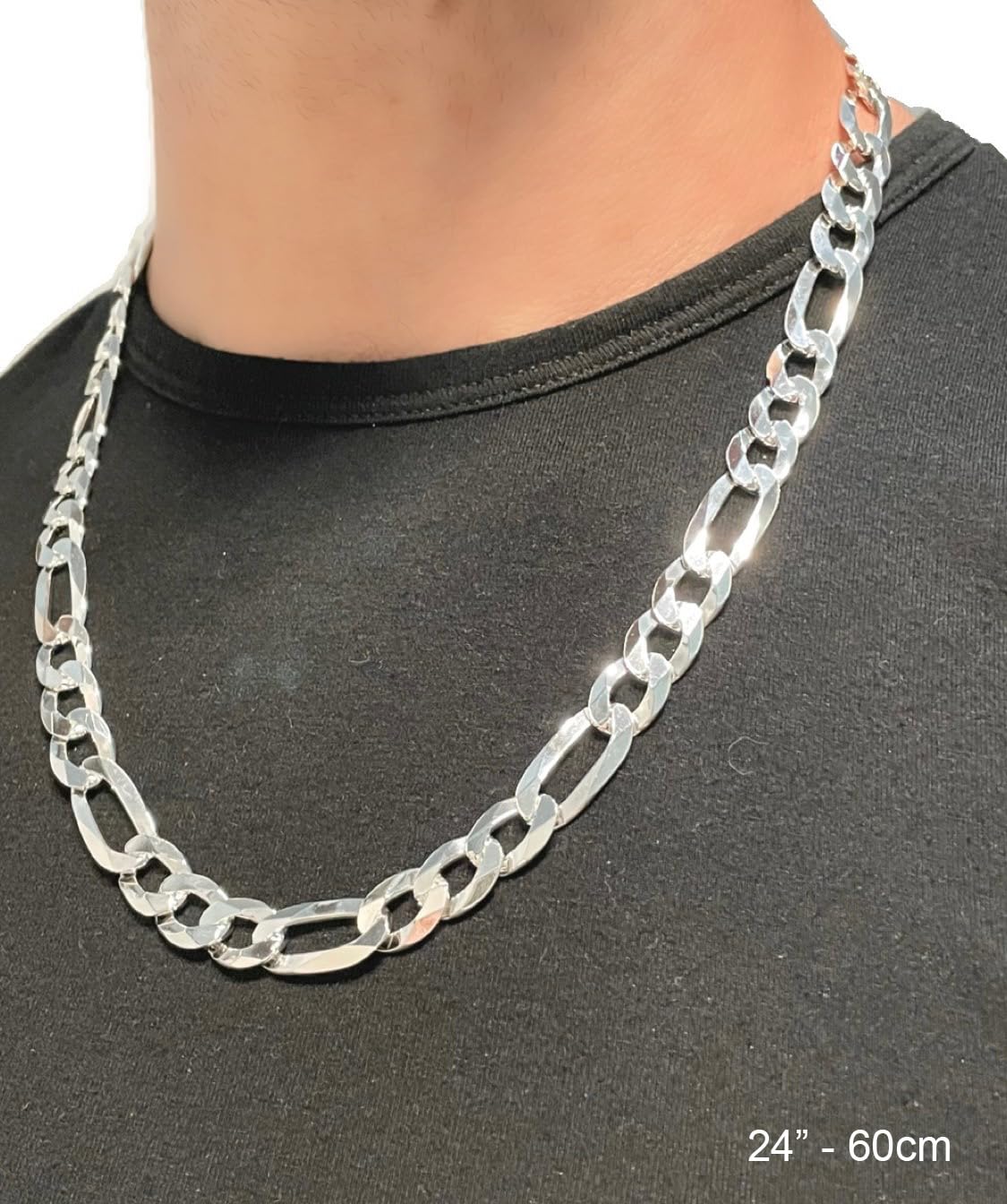 Aka Gioielli® - Catena Maglia Figaro 11mm in Argento Sterling 925 - Collana Uomo Lunghezza: 50 55 60 70 cm