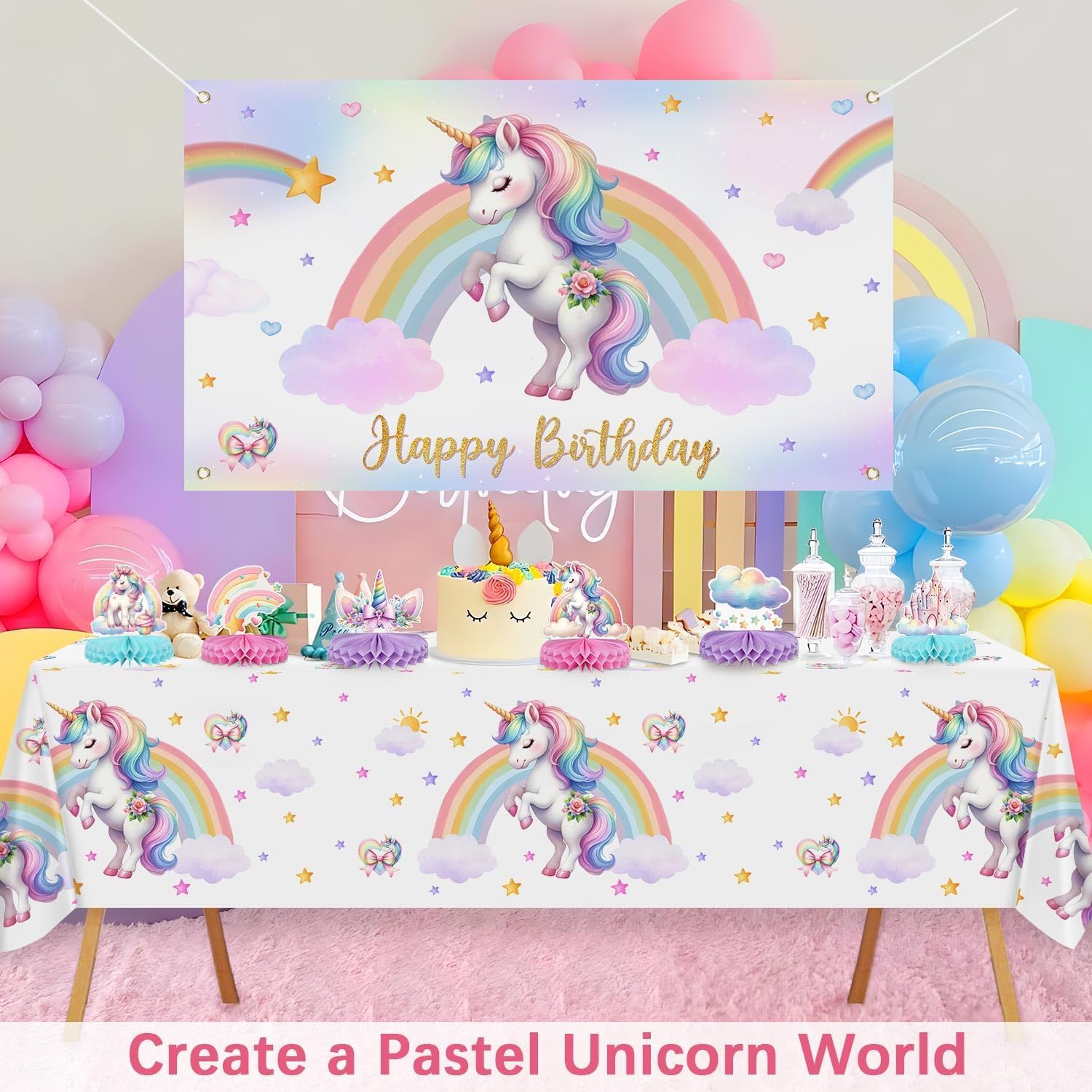 Tovaglia Usa E Getta Unicorno - 137x274 Cm, 2 Pezzi - Per Feste Di Compleanno Baby Shower Ragazze, Decorazione Colorata - Foto 8