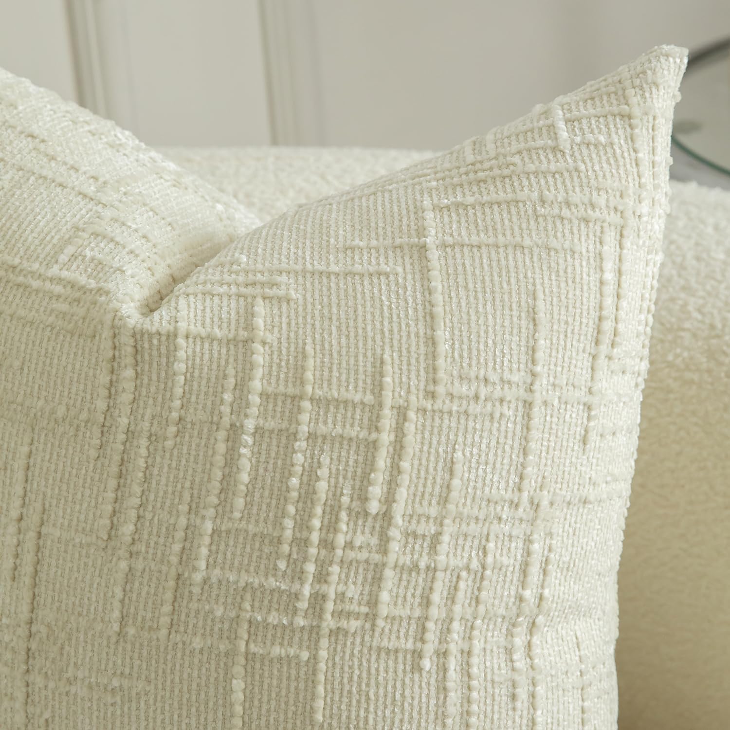 MANDIOO Pack of 2 Soft Chenille Textured Throw Pillow Covers Square Accent Solid Decorative Cushion Cover Cozy Farmhouse Pillow Case for Couch Sofa Bed Living Room 16x16 Inch Cream White - Image 3