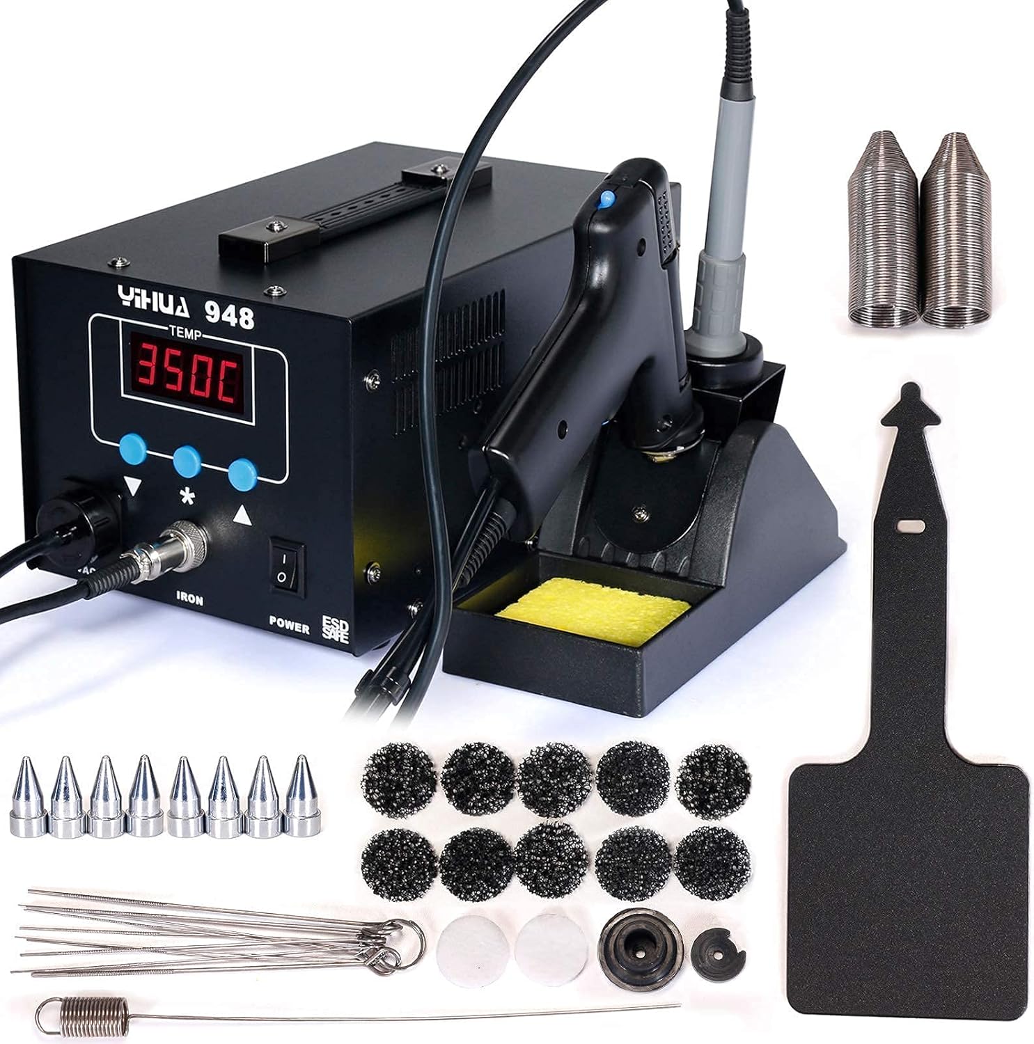 YIHUA 948 Professional Desoldering Station (Upgraded) bundle with the #948N Desoldering Nozzle Set with Iron Holder, Soldering Iron, and Accessories (31 Items)